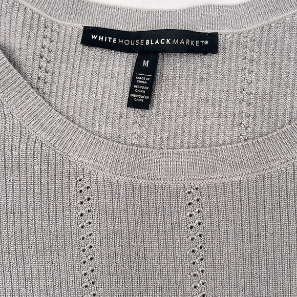 WHBM Gray Long Sleeve Pointelle Knit, Sweater w/ Shoulder Pads Women’s Size M - Picture 8 of 13